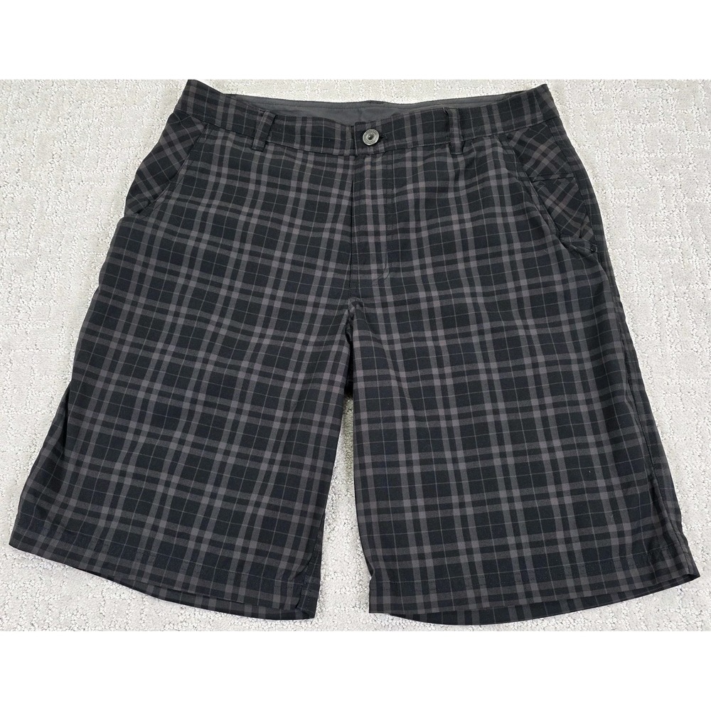 Lululemon‎ Athletica Mens Commission Shorts 34 Black Grey Plaid Golf Stretch